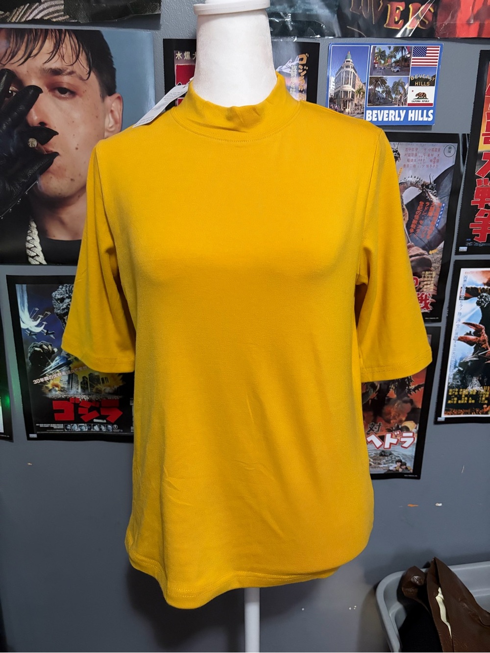 Women's Mustard Yellow Short-Sleeve Mock Neck Top